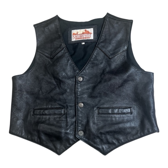 SAGUARO WEST TRADING CO. BLACK LEATHER VEST KIDS SIZE XL - Picture 2 of 5